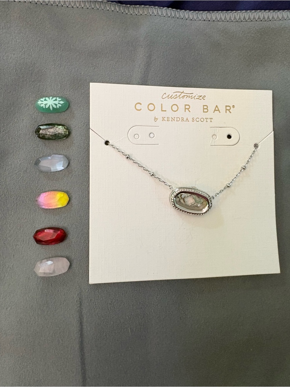 Kendra Scott Silver Adjustable Color Bar Locket Necklace + 6 Stones